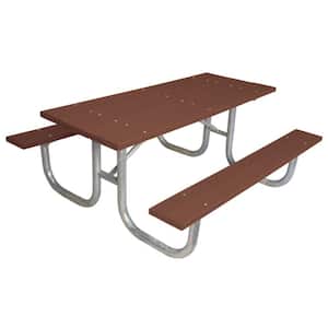 6 ft. Brown Commercial Park Recycled Plastic Table- Portable and/or Surface Mount