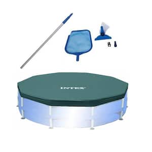 Swimming Pool Maintenance Kit with Vacuum and Pole and 10 ft. Round Pool Cover