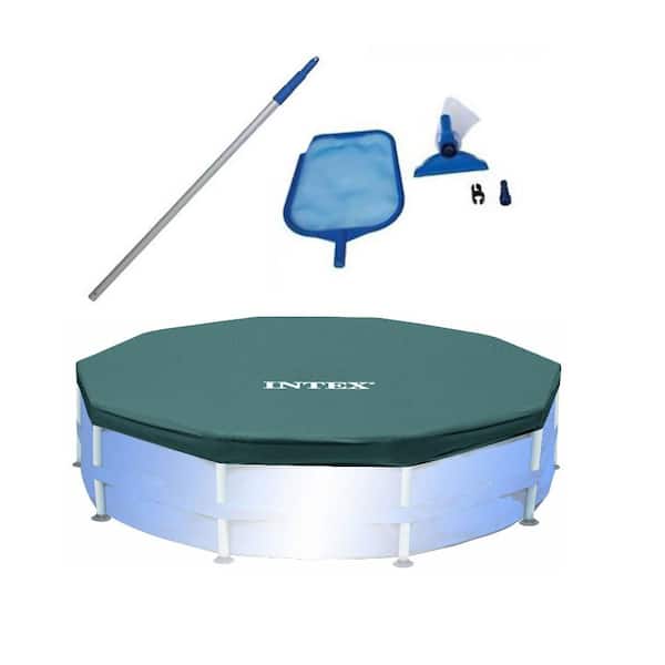 Intex Swimming Pool Maintenance Kit with Vacuum and Pole and 10 ft. Round Pool Cover 28002E + 28030E - The Depot