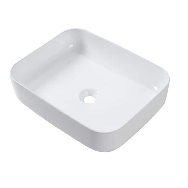 20 in . W x 15 in. D Rectangle White Ceramic Bathroom Vessel Sink Above Counter Porcelain Art Basin