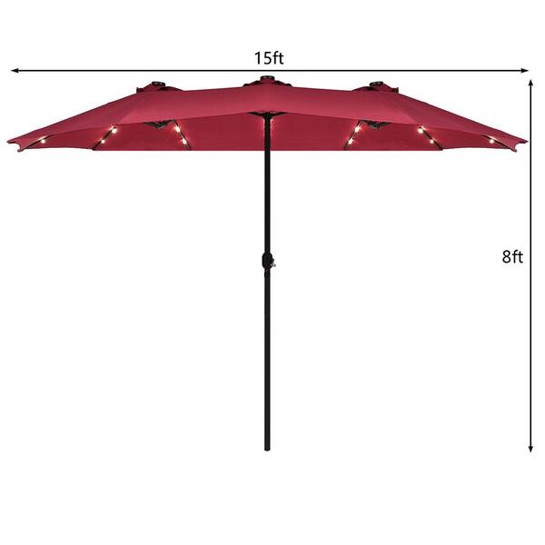 Costway 15 ft. Steel Frame Market Solar LED Patio Umbrella with 36-Lights  in Burgundy OP70084WN - The Home Depot