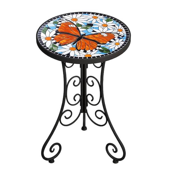 MOEPISY Mosaic Outdoor Side Table, Patio Side Table Tile Round Outside ...