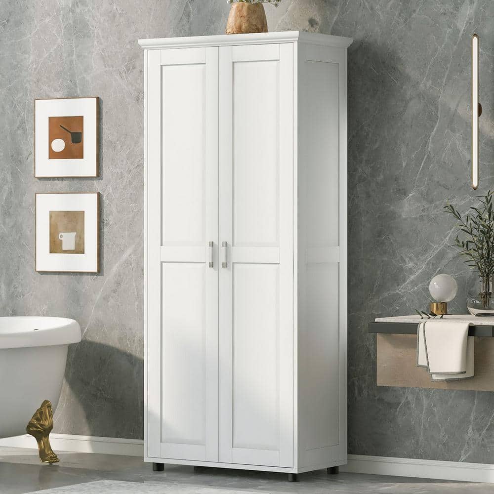 29.25 in. W x 14.6 in. D x 71.25 in. H White MDF Freestanding Linen Cabinet