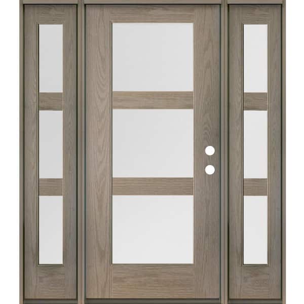 Krosswood Doors Modern 64 in. x 80 in. 3-Lite Left-Hand/Inswing Satin Glass Oiled Leather Stain Fiberglass Prehung Front Door DSL
