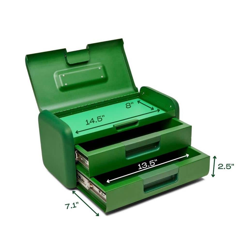 Green 2-Drawer Steel Toolbox with Powder Coat Finish