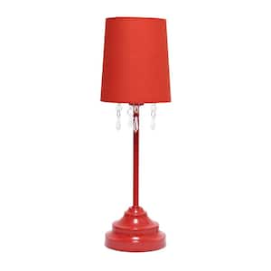 17.25 in. Red Contemporary Crystal Droplet Table Lamp with Red Fabric Shade