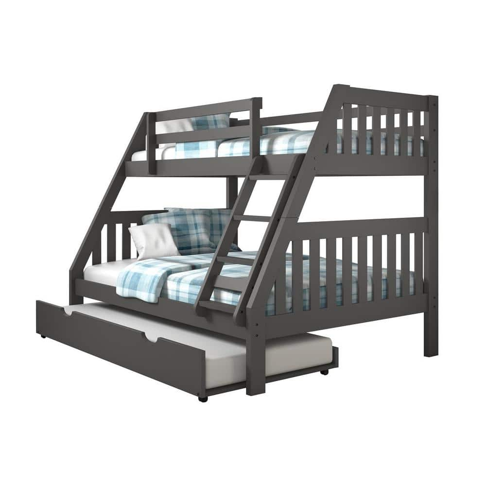 Donco Kids Grey Twin Over Full Mission Bunk Bed With Twin Trundle 1018 ...