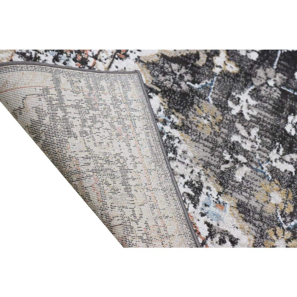 Soothing Striation Black Synthetic 7'6" x 9'6" Easy Care Rug