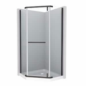 36 in. W x 72 in. H Neo Angle Pivot Semi Frameless Corner Shower Enclosure in Matte Black Without Shower Base