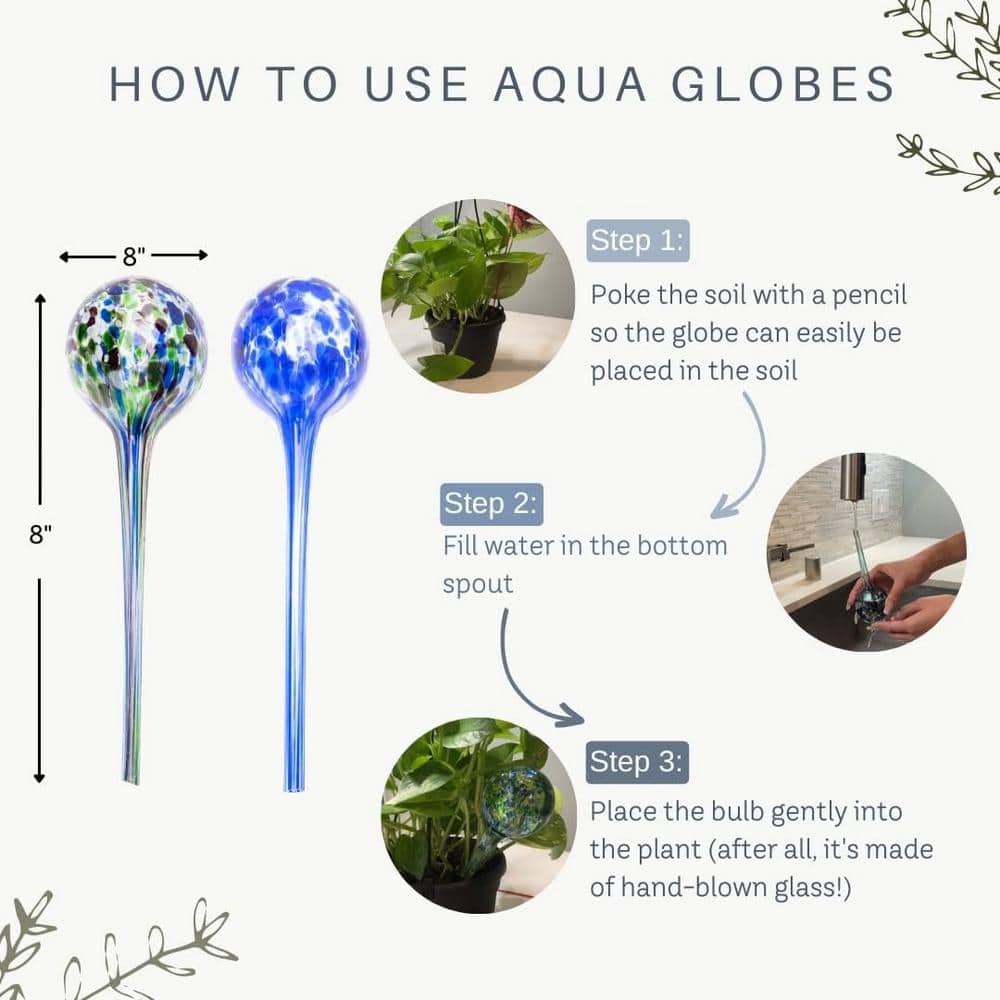 Large Assorted Hand Blown Glass Aqua Globe Set