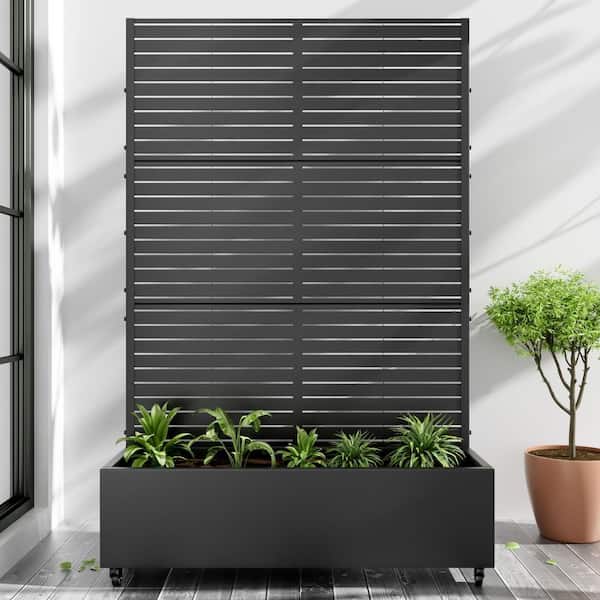 72 in. x 47 in. Outdoor Metal Privacy Screen Raised Planter Box Wall Decor in Black