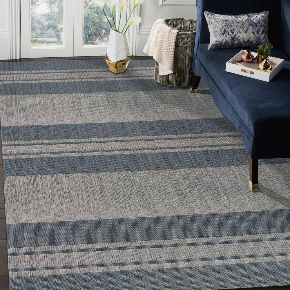 Amer Rugs Maryland Blessy Blue 4 ft. x 6 ft. Striped Polypropylene