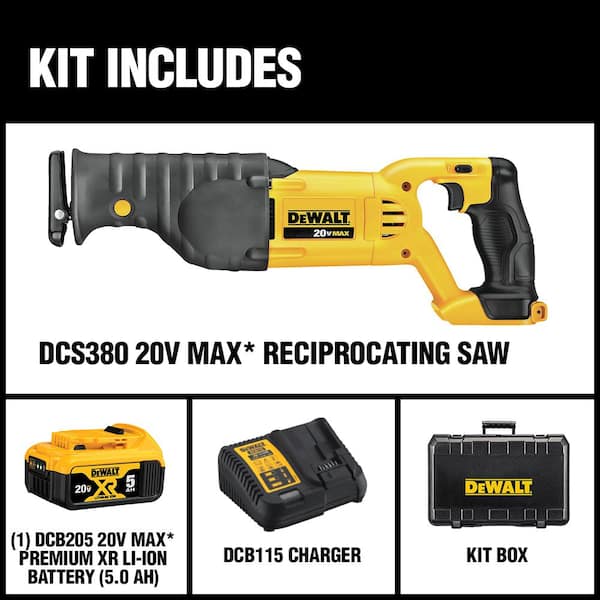 DEWALT 20V MAX Reciprocating with (1) 5.0Ah Battery, and DCS380P1 - The Home Depot
