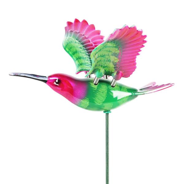 Exhart WindyWing Pink Green Hummingbird 1.28 ft. Multi-Color Plastic Plant Stake