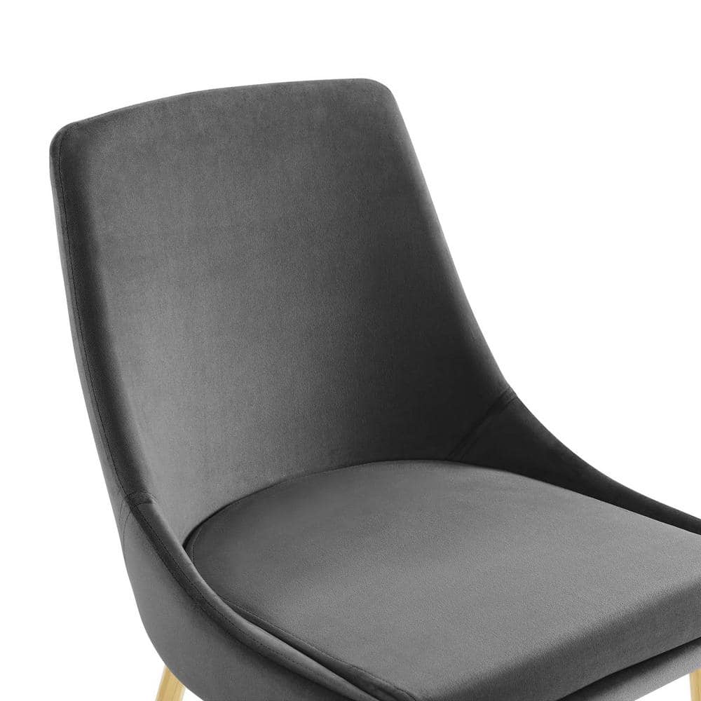 Charcoal Velvet Upholstered Side Chair with Gold Metal Legs
