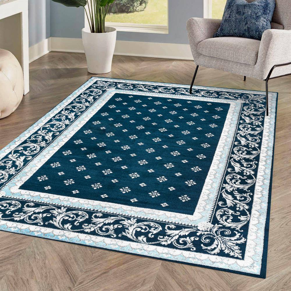 Navy and Blue Synthetic 8' x 10' Reversible Area Rug