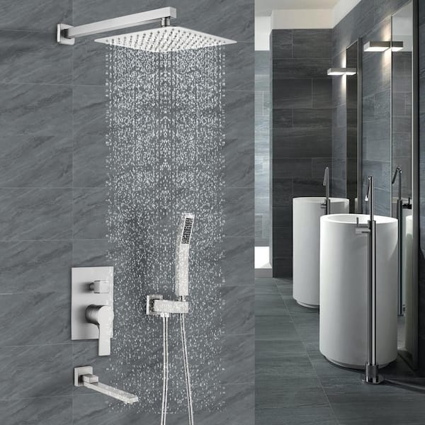 Single-Handle 1-Spray Tub and Shower Faucet 2.5 GPM with 10 in. Shower Head in Brushed Nickel (Valve Included)