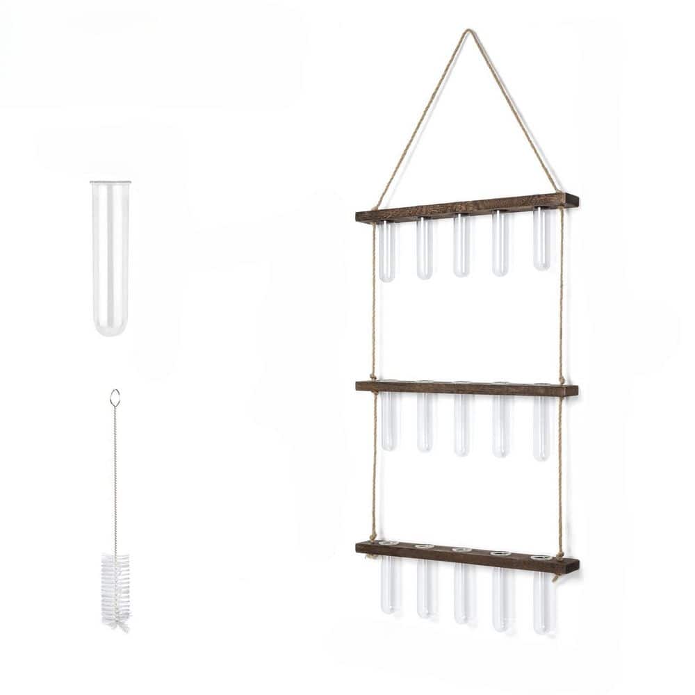 3 Tier Brown Wood and Glass Wall Hanging Propagation Station for Indoor Plants with 15 Test Tubes price history on PriceWatchPro