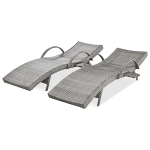 Gray Outdoor Wicker Chaise Lounge Chairs with 5-Level Adjustable Backrest (Set of 2)