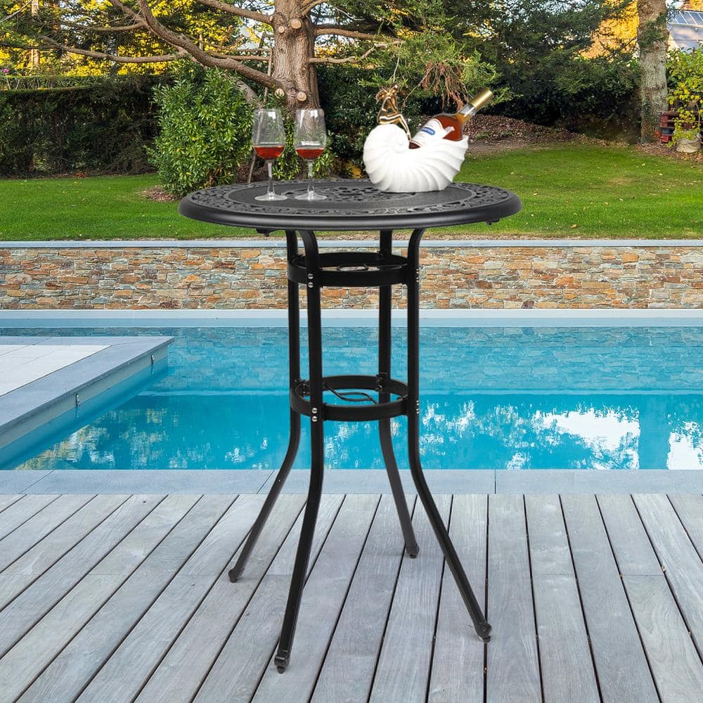 32" Black Cast Aluminum Round Outdoor Bar Table