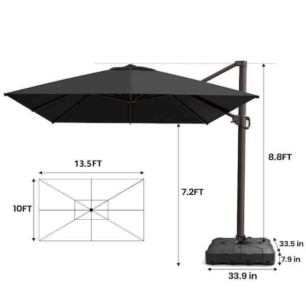 13.5 ft. x 10 ft. Aluminum 360° Swivel Cantilever Offset Patio Umbrella in Black, Base Stand with Wheels Included
