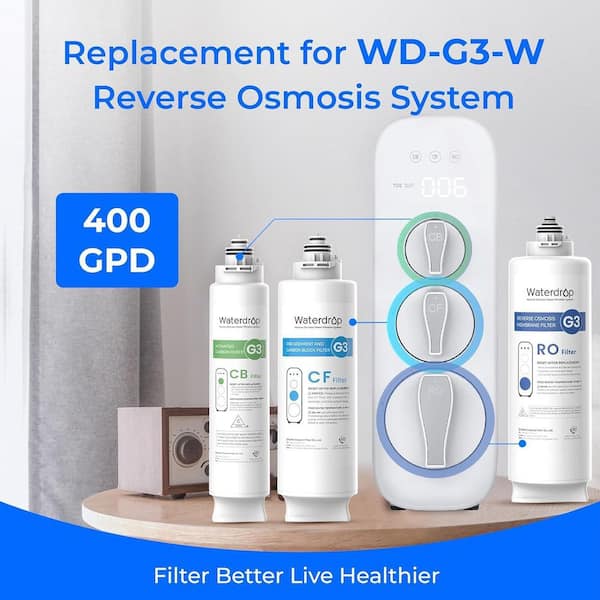 G3 Replacement Filter Replacement for WD-G3-W 400GPD RO System, Pack of 1 WD-G3-CF, 1 WD-G3-CB, 1 WD-G3-N2RO