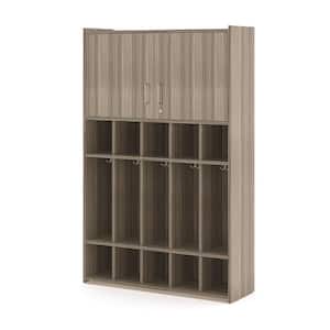 Laminate 46" W x 15" D x 71.5" H 5-Section School Age Floor Locker (Shadow Elm Gray) Nursery Classroom Storage Cabinet
