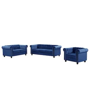 Velvet Couches for Living Room Sets, Chair, loveseat and Sofa 3 Pieces Top in Blue