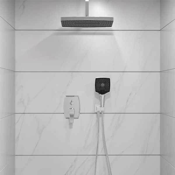 14 in. Single-Handle 3-Spray Rectangle Rain Shower Head Rectangle High Pressure Shower Faucet in Chrome (Valve Included)