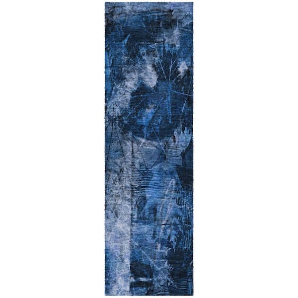 Dream Shag Premium Machine Washable Abstract ADS560 Navy 2 ft. x 7 ft. Runner Rug