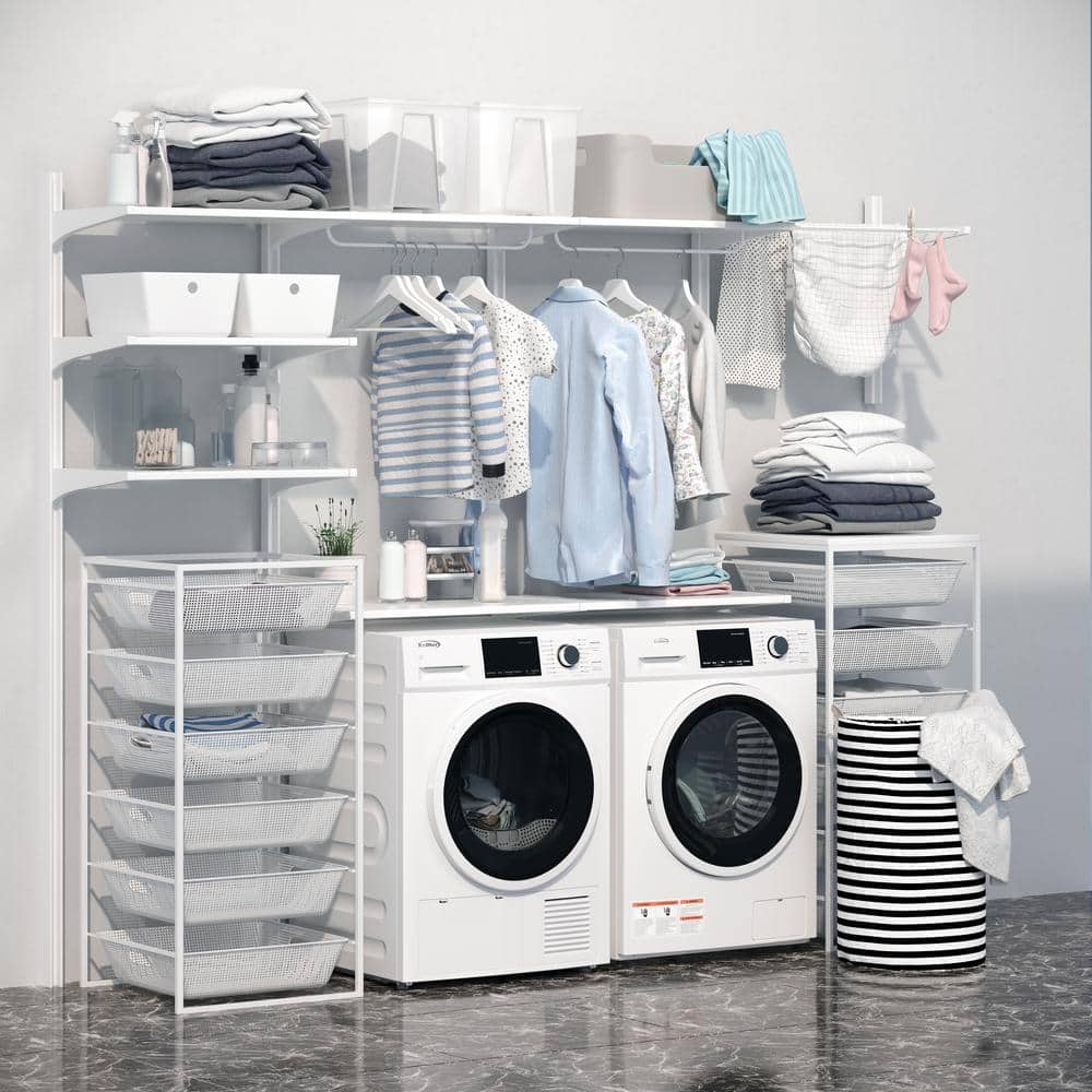 8 Cubic Feet White Electric Stackable Dryer with Steam and Sensor Dry
