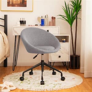 Adjustable Swivel Accent Chair Linen Office Chair Round Back Vanity Chair Grey