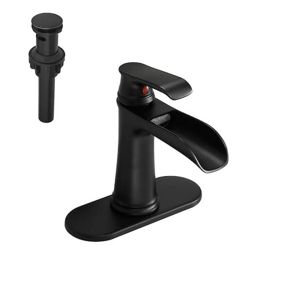 Single Handle Single Hole Bathroom Faucet with Deckplate Drain Included in Matte Black
