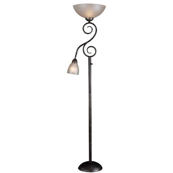 Kenroy Home Treble 72 in. 2-Light Smoke Bronze Mother and Son Torchiere