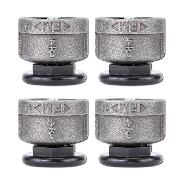 PIPE DECOR 3/4 in. Black Malleable Iron Cap with Plastic Leveler Foot for 3/4 in. Pipe Leg Furniture (4-Pack)