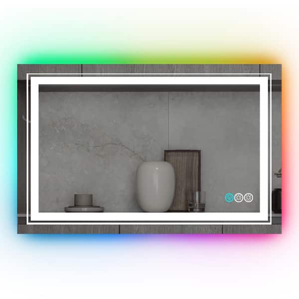 48 in. W x 32 in. H Rectangular Frameless LED Anti Fog Backlit and Front Lighted Wall Bathroom Vanity Mirror in RGB