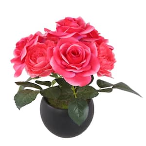 9 in. Artificial Potted Pink Rose Flowers