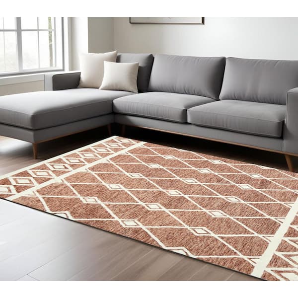 8 ft. x 10 ft. Rust and Red Wool Argyle Hand Hooked Area Rug