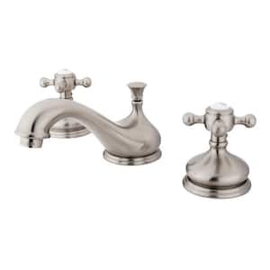Vintage 2-Handle 8 in. Widespread Bathroom Faucets with Brass Pop-Up in Brushed Nickel