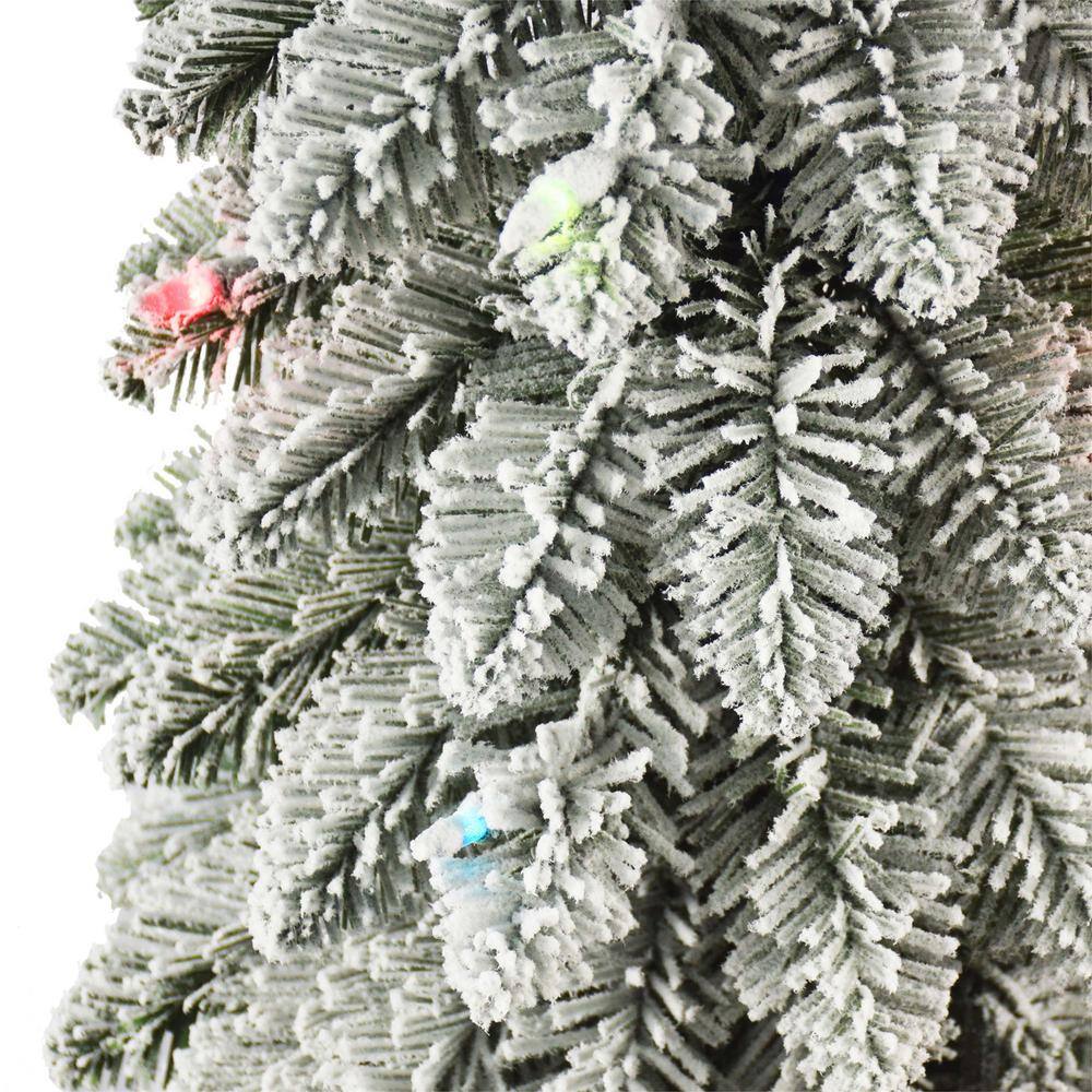 4 ft Flocked Alpine Pencil Christmas Tree with Multicolor Lights
