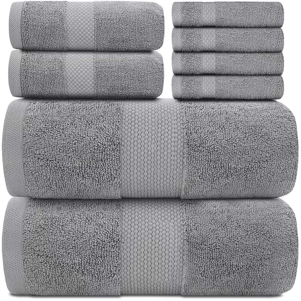 8-Piece Light Grey 100% Combed Cotton Towel Set