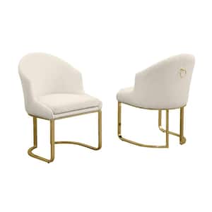 Romina Cream Teddy Fabric Side Chair Set of 2 with Gold Chrome Iron Legs