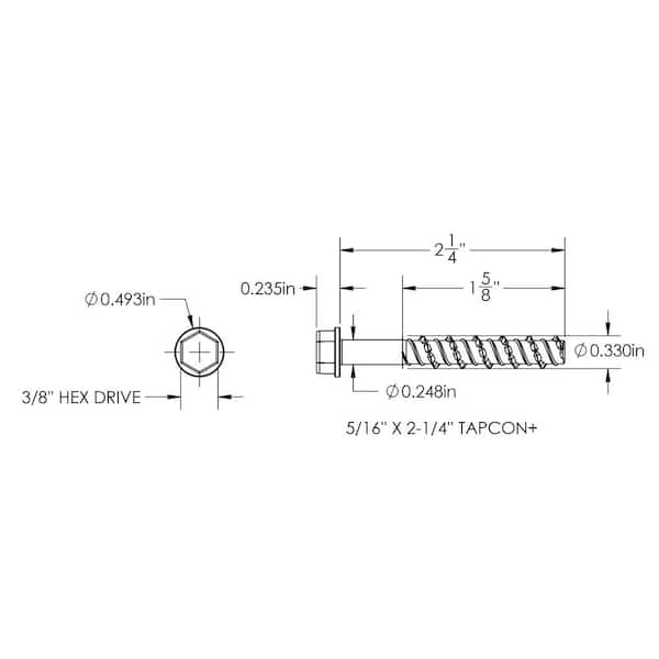 5/16 in. x 2-1/4 in. Steel Hex-Washer-Head Indoor/Outdoor Large Diameter Concrete Anchors Combo Kit Includes 2 (15-Pack)