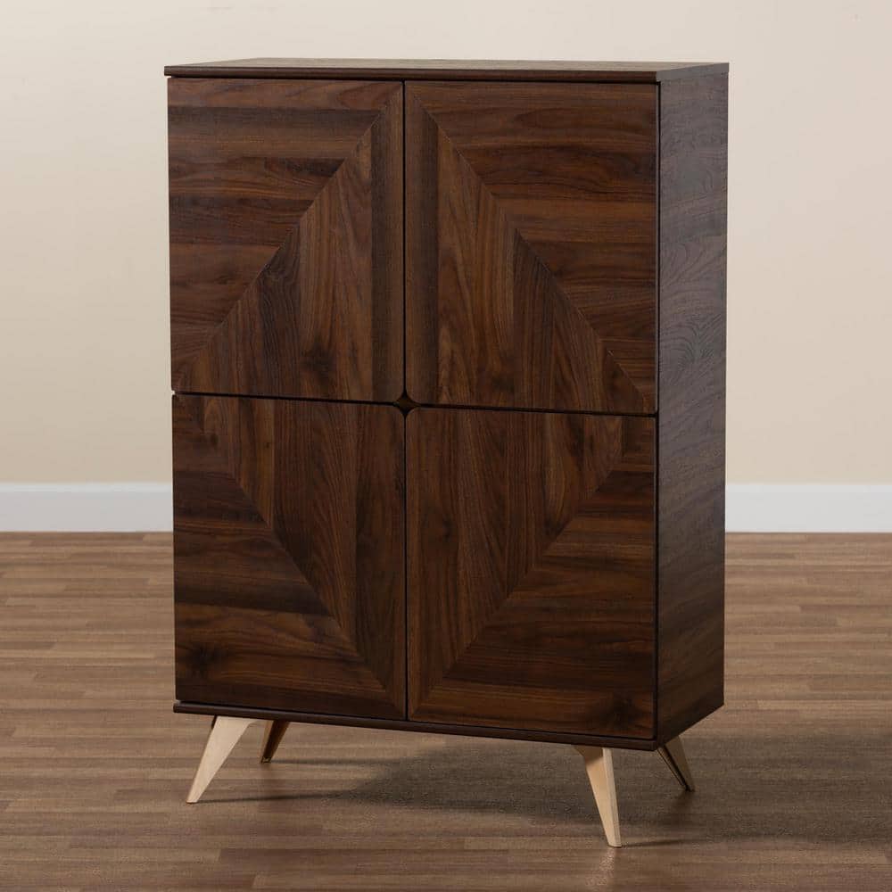 Graceland Walnut Wood Shoe Cabinet with Gold Legs