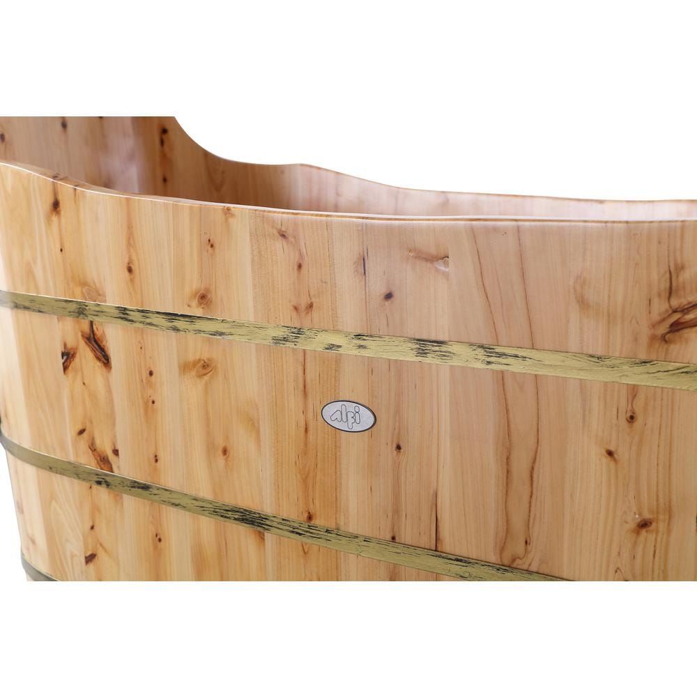 ALFI Brand 59'' Cedar Wood Freestanding Soaking Tub with Bench