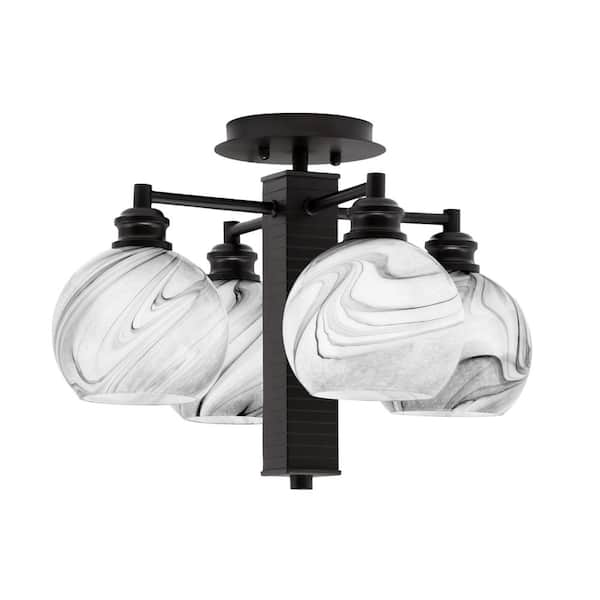 Unbranded Albany 17.5 in. 4-Light Espresso Semi-Flush with Onyx Swirl Glass Shades
