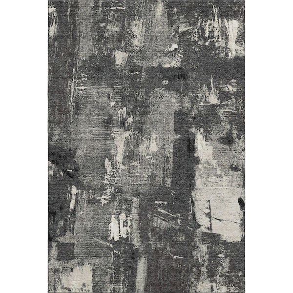 Mayfield Premium Machine Washable Abstract AMF989 Black 3 ft. x 4 ft. Area Rug