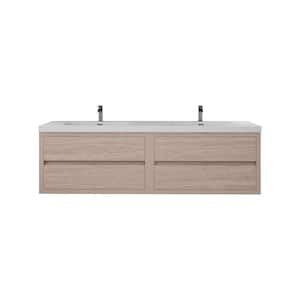 Louis 71 in. W x 20 in. D x 22 in. H Double Sink Floating Bath Vanity in Pink Wood with White Acrylic Top