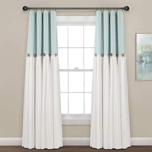 Linen Button 100% Lined 84 in. L x 40 in. W Blackout Single Panel Window Curtain Blue/White