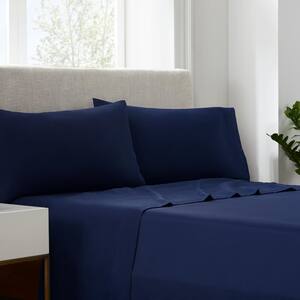 Simply Clean 4-Piece Navy Solid 300-Thread Count Microfiber Full Sheet Set